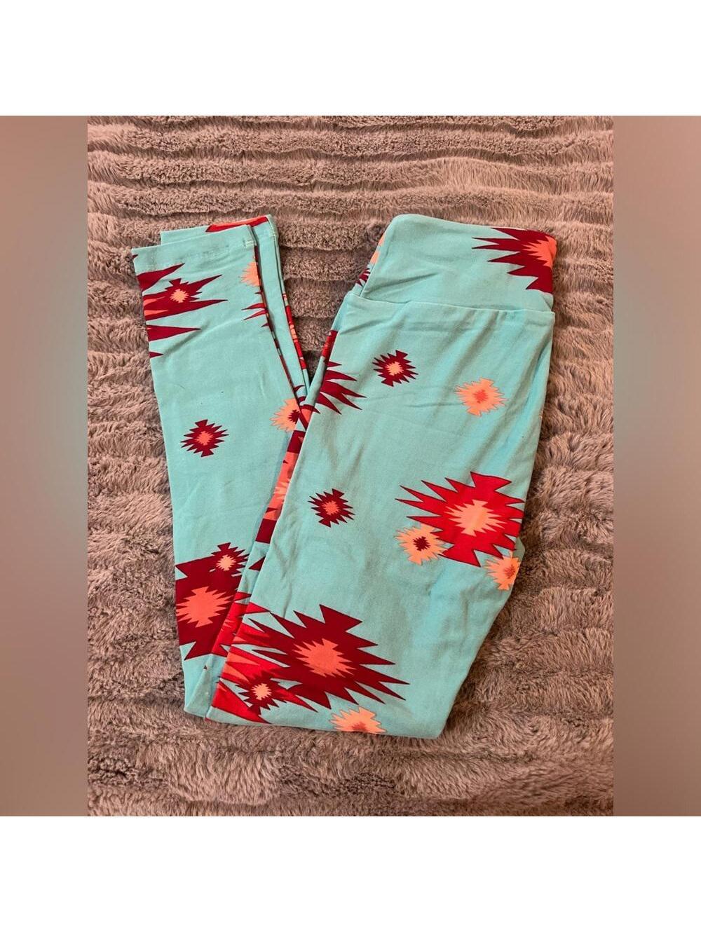 LuLaRoe Leggings One Size OS Green Maroon Aztec Buttery Soft High Rise NWOT
